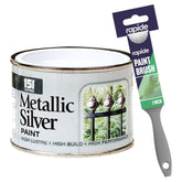 Metallic Silver Paint Tin 180ml With 1" Paint Brush Tin Paint
